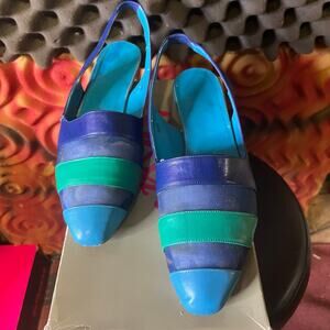 Jasmin Vintage 80s color block rainbow pumps 8.5
